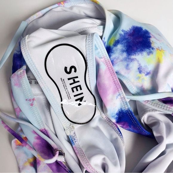 SOLD NWOT Shein Tie Dye Keyhole One Piece Swimsuit Blue Purple Size Large - Picture 14 of 14